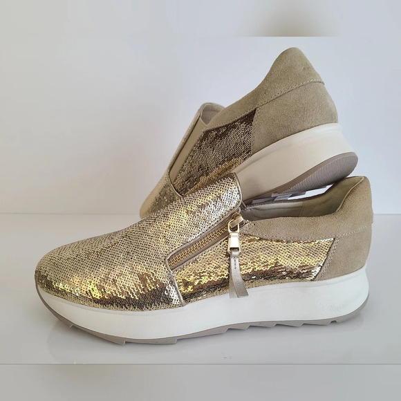 Geox Women's D Gendry Low-Top Sneakers, Taupe Gold, Sequin, Like New, Size 9.5US - Picture 7 of 10